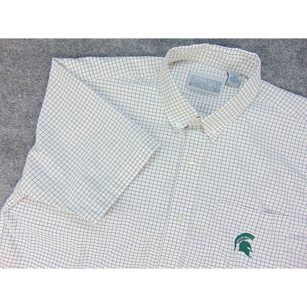 Michigan State Spartans Shirt Mens Large Campus Specialties White Grid Gameday